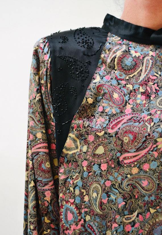 80s Vintage Paisley Print Silk Shirt Blouse Mediu… - image 4