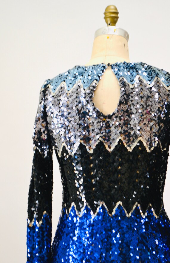 Vintage 70s 80s Blue Metallic Sequin Shirt Small … - image 9