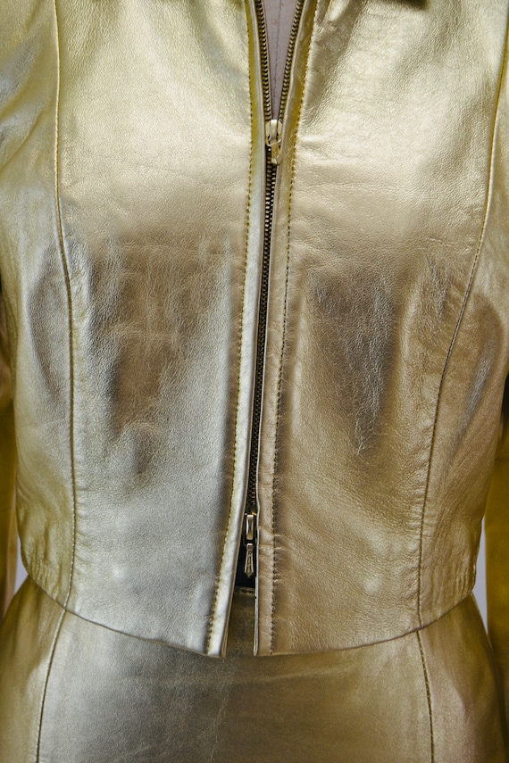 2000s Y2K Vintage Gold Metallic Leather Suit Gold… - image 7