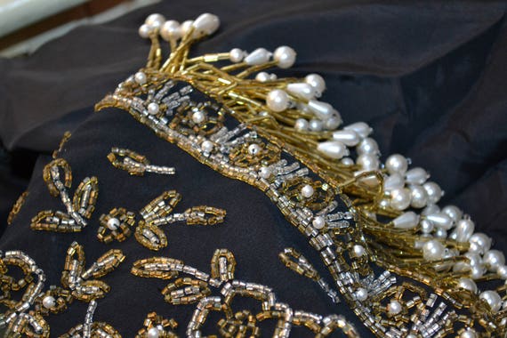 VIntage Black Sequin Dress Beaded Fringe Dress Me… - image 9