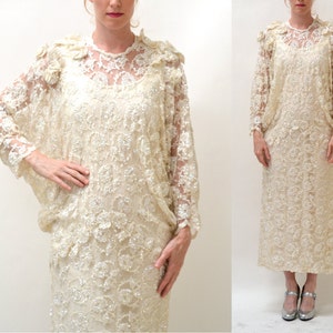 80s Does 20s Vintage Lace Dress Medium Large Cream off White// - Etsy