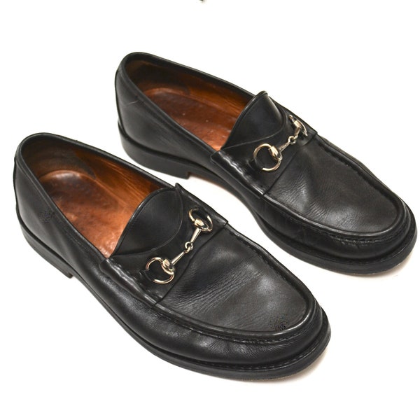 Vintage heren Gucci Horsebit zwarte loafer jurk schoenen heren 9,5 D zwart lederen loafers maat 9 1/2 Vintage zwart lederen Gucci herenschoenen