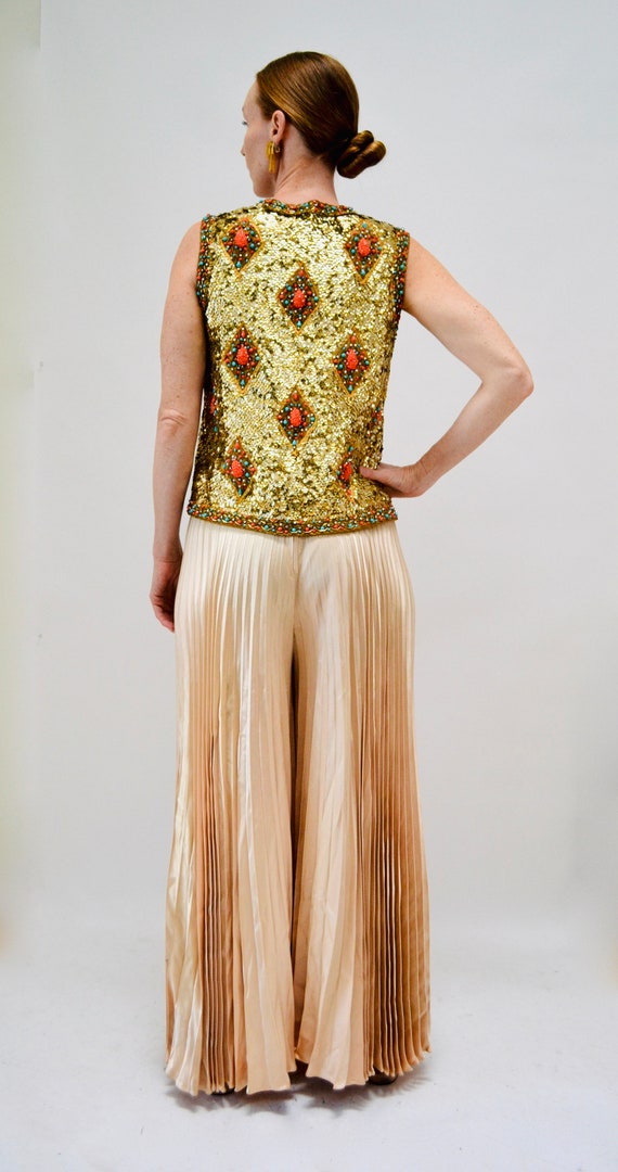 60s Gold Sequin Top and Pleated Palazzo Pants By … - image 9