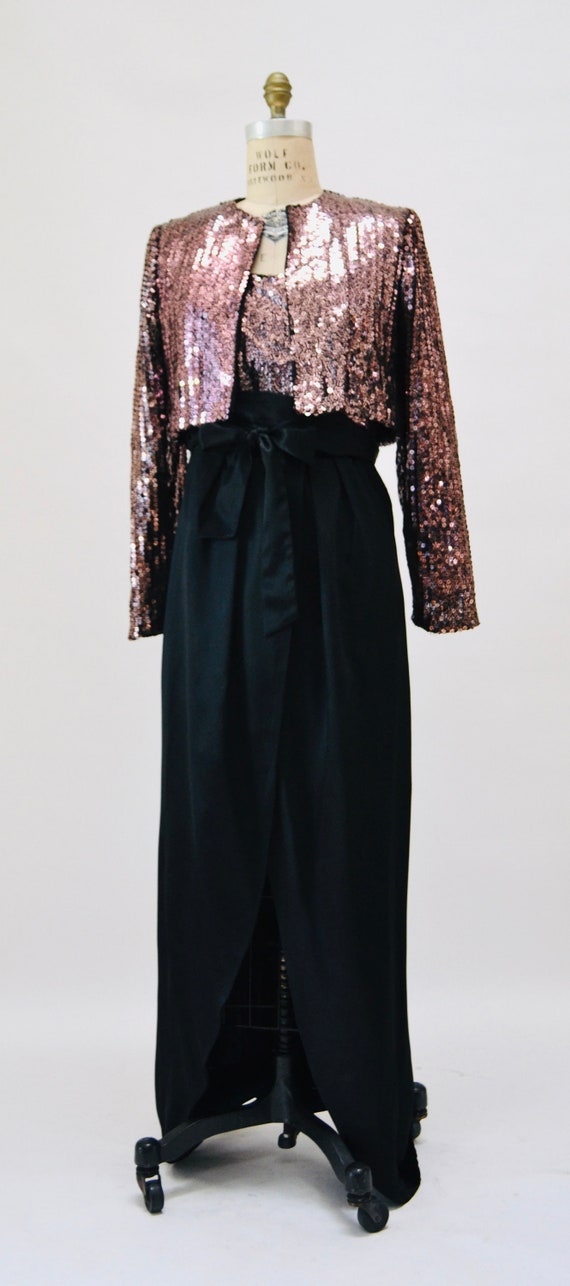 70s Vintage Pink Black Sequin Gown Dress Sequin J… - image 6