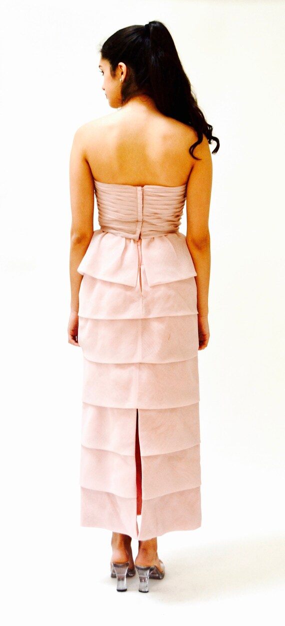70s 80s Vintage Pink Blush Dress Wedding Gown XXS… - image 9
