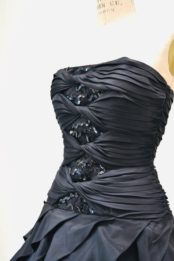 Early 1980s Roland Klein Glossy Black Strapless Sequin Dress main image 1