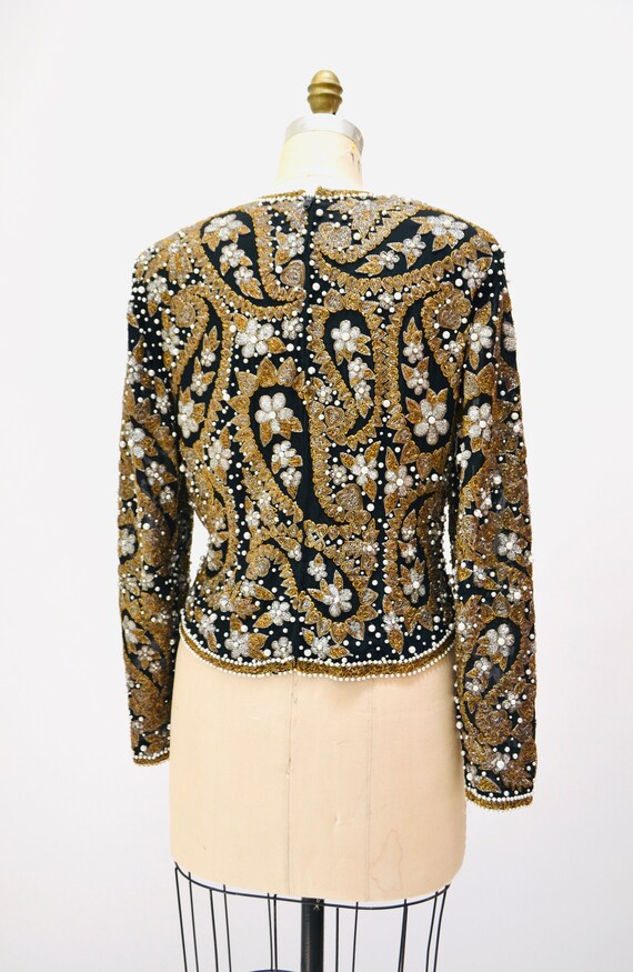 80s 90s Vintage Metallic Beaded Paisley Shirt Top… - image 5