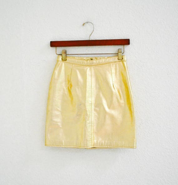 Vintage Metallic Gold Leather Skirt XS Small By L… - image 2