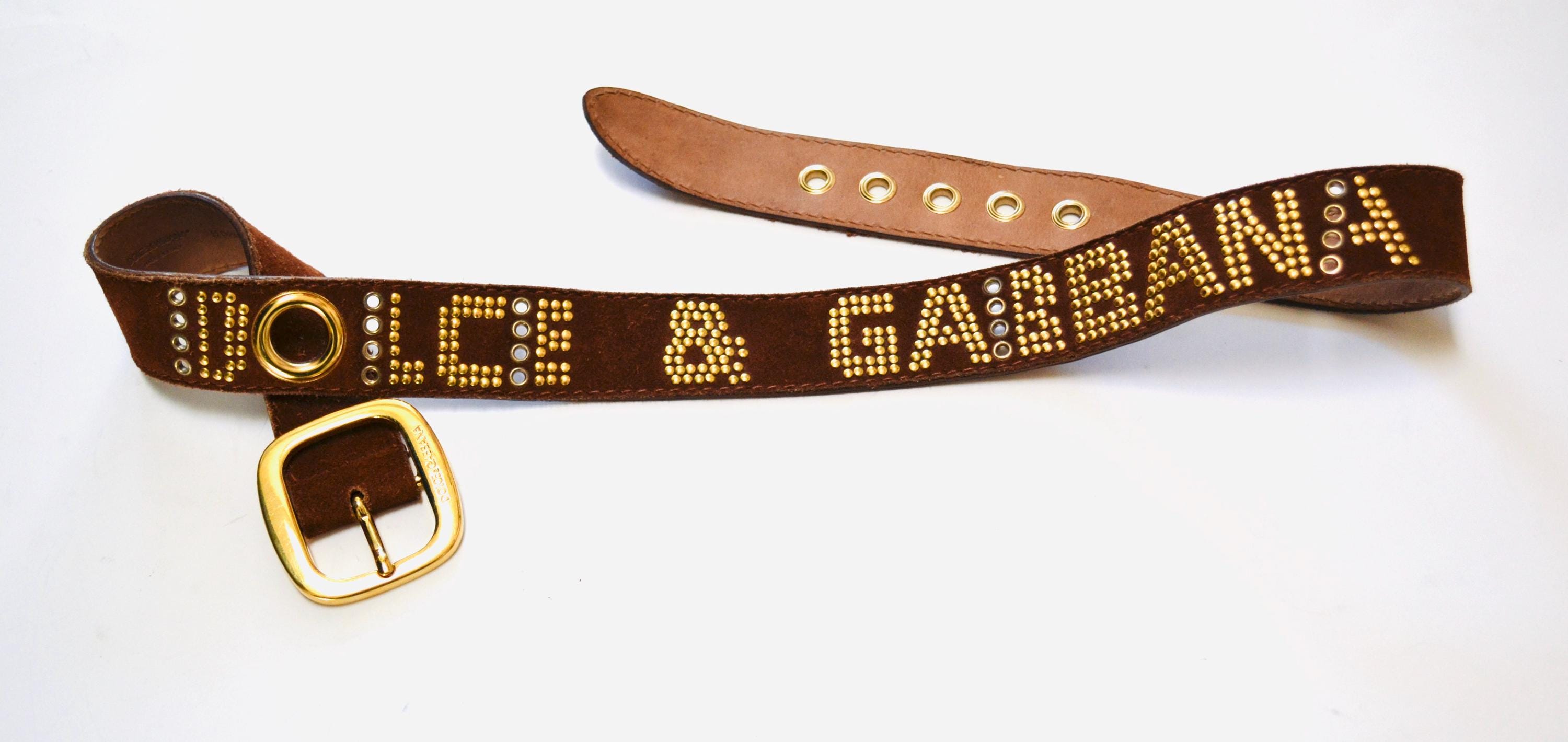 90s 2000s Vintage Dolce & Gabbana Belt Brown Suede Leather Gold