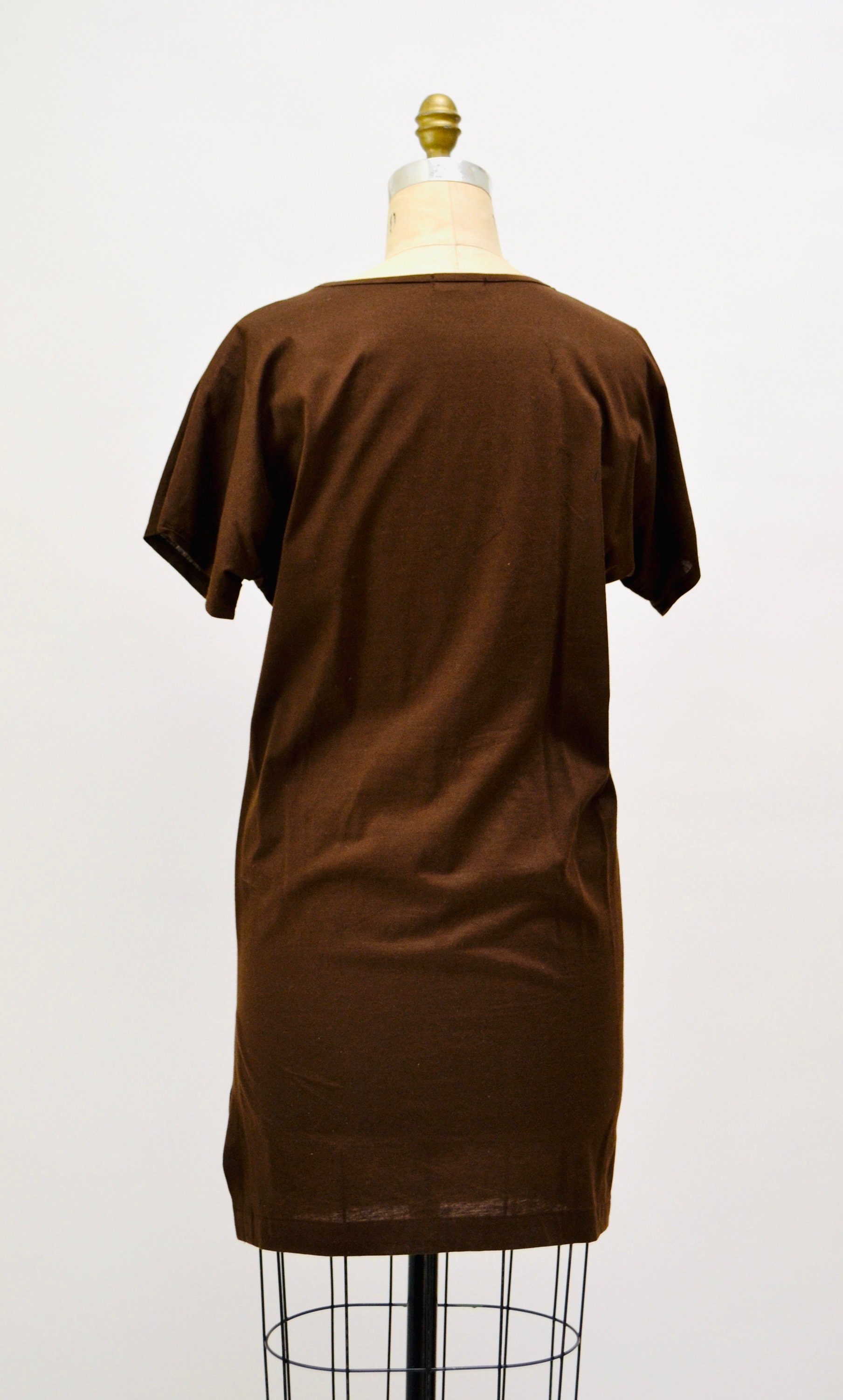 80s Vintage T Shirt Tunic Brown Beaded George Barbier Fashion 
