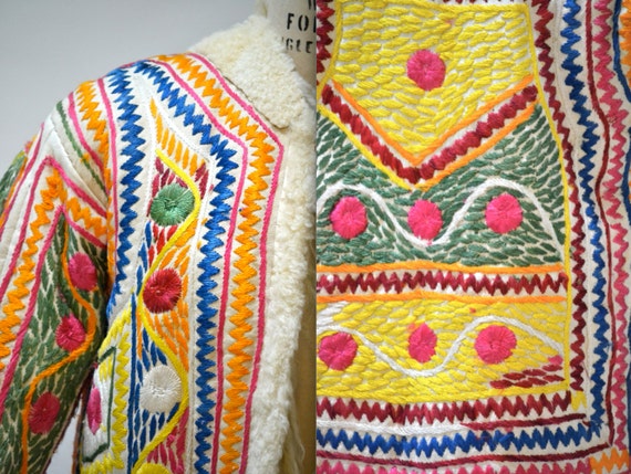 Vintage Embroidered Shearling Afghan Jacket Coat … - image 4