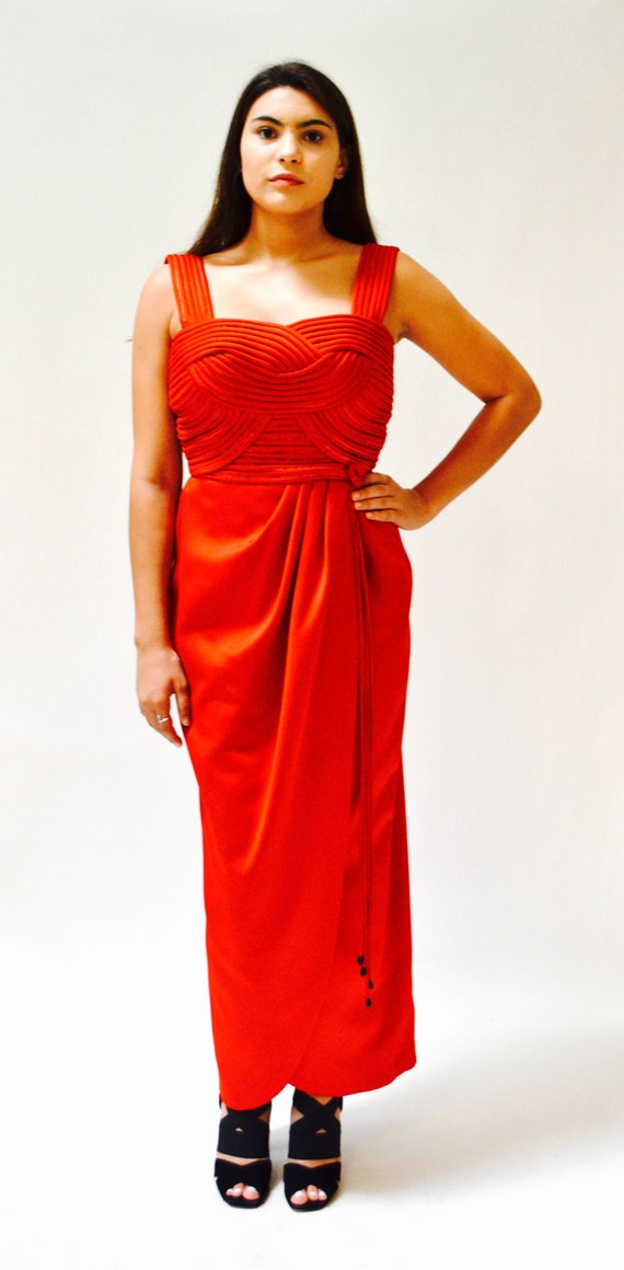 80s 90s Vintage Red Evening Gown By Victor Costa/… - image 2
