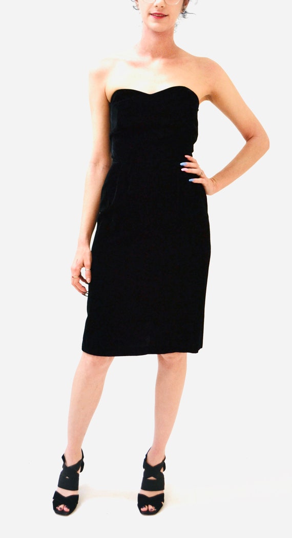 Vintage Black Velvet Dress Strapless Size XS Smal… - image 3