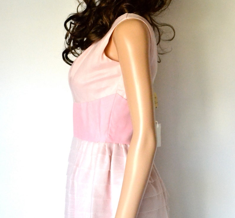 60s Vintage Prom Dress in Pink Blush Size Small Vintage 60s Pink Bridesmaid Pageant Dress Dead Stock// Vintage Pink Long Prom Wedding Dress image 3