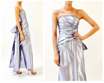 80s Metallic Prom Dress Size XXS XS Purple Silver by Alyce Designs// Vintage Metallic 80s Party Dress Pageant Gown Dress Size XXS X Small