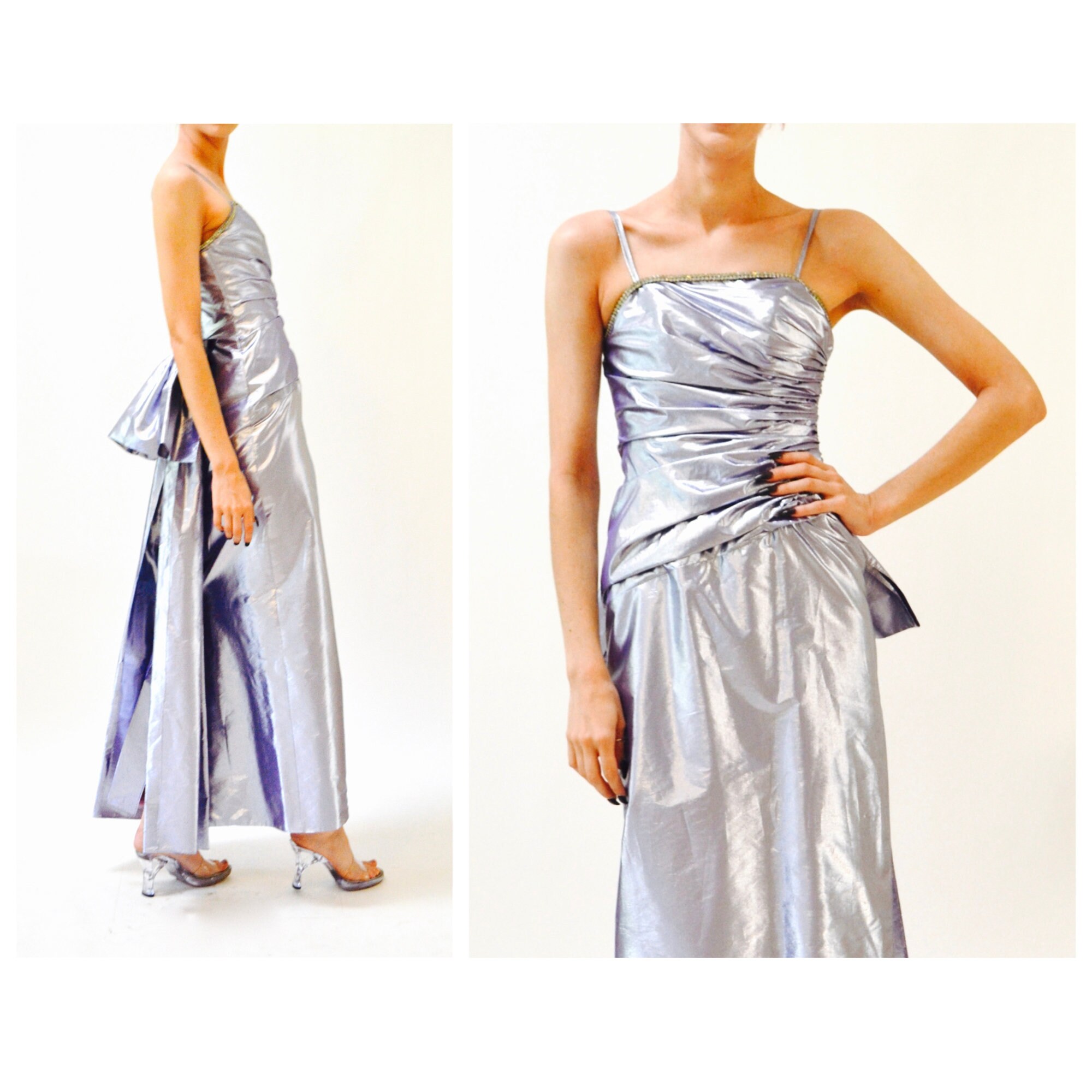 80s Metallic Prom Dress Size XXS XS 