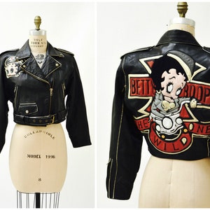 Vintage Black Leather Motorcycle Jacket Betty Boop Black Leather Biker Jacket Betty Boop Comic Cartoon Medium Etsy Canada
