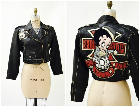 Vintage Black Leather Motorcycle Jacket Betty Boop