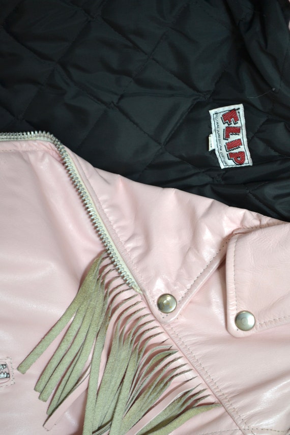 80s 90s Vintage PINK Leather Motorcycle Jacket Pa… - image 4