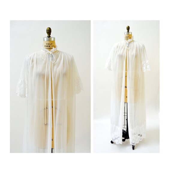 Vintage Peignoir Robe Medium Lace White Ivory Wed… - image 2