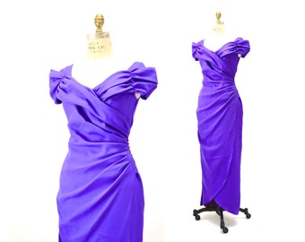 90s 00s Purple Prom Dress Purple Off the shoulder Gown XS Small// Vintage 90s Bridesmaid Prom Dress Evening Pageant Dress Purple