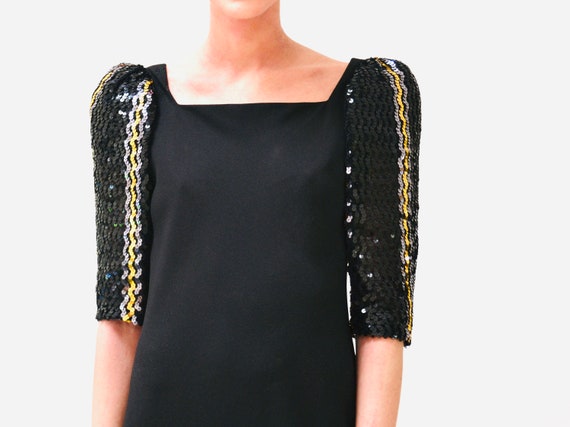 70s 80s Vintage Black Sequin Long Dress by Lillie… - image 8