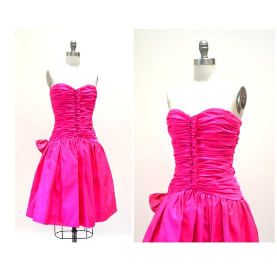 1970s Victor Costa Hot Pink Polished Cotton Chintz Strapless Party D –  butchwaxvintage