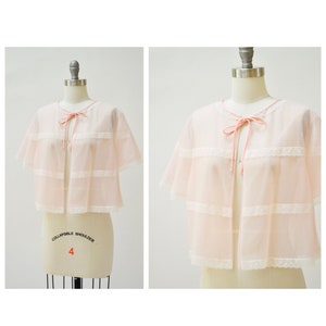 60s 70s Vintage Pink Peignoir Sheer Top Nightgown Shirt Small Medium Wedding Honeymoon Nightgown // Vintage Lingerie Peignoir Vanity Fair image 3