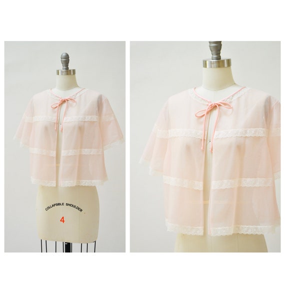 60s 70s Vintage Pink Peignoir Sheer Top Nightgown… - image 3