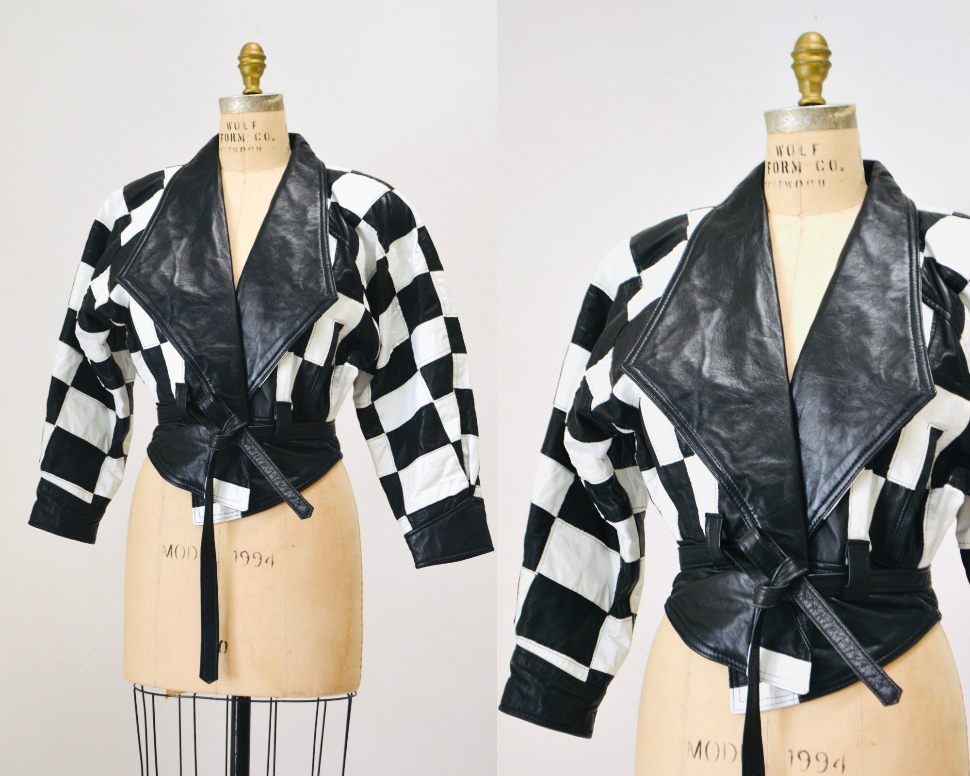 Vintage Leather Motorcycle Jacket Black and White Checker Vintage Leather Motorcycle Jacket Black and White Checker