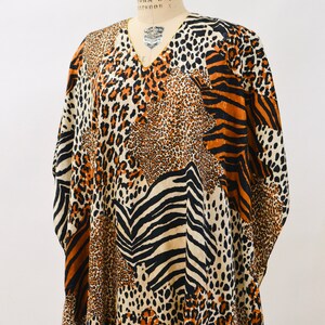 80s 90s Vintage Animal Print Dress Caftan Kaftan Beach Cover Up Large XL PLUS SIZE // Vintage Leopard Print Caftan Kaftan Dress Large xl image 3