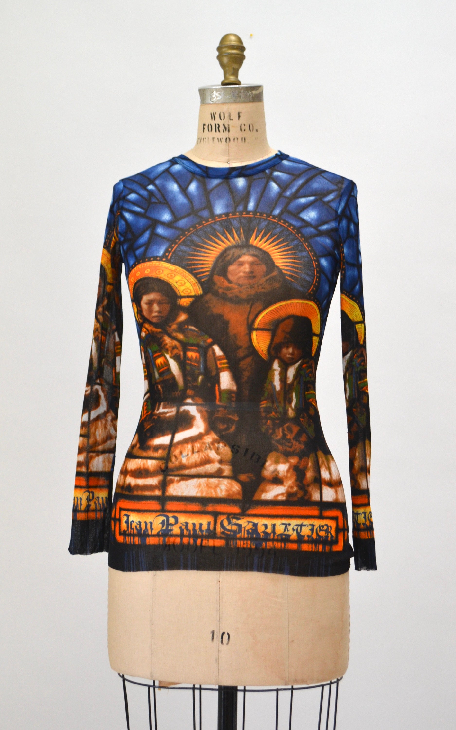 90s Jean Paul Gaultier Mesh Shirt Long Sleeve Sheer Stained Glass 