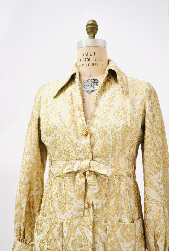 60s 70s Vintage Gold Brocade Cocktail Dress Rhine… - image 6