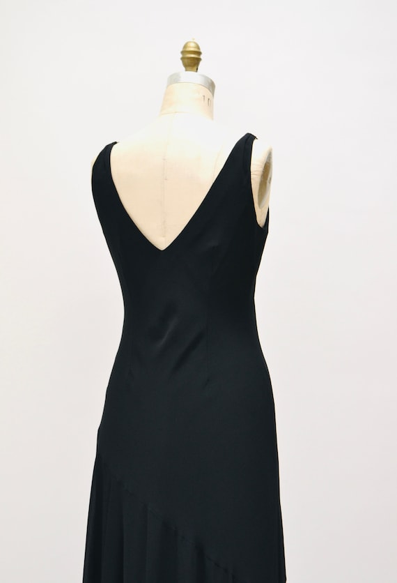 Vintage 00s Y2K Bias Cut Black Dress Black Chiffo… - image 7