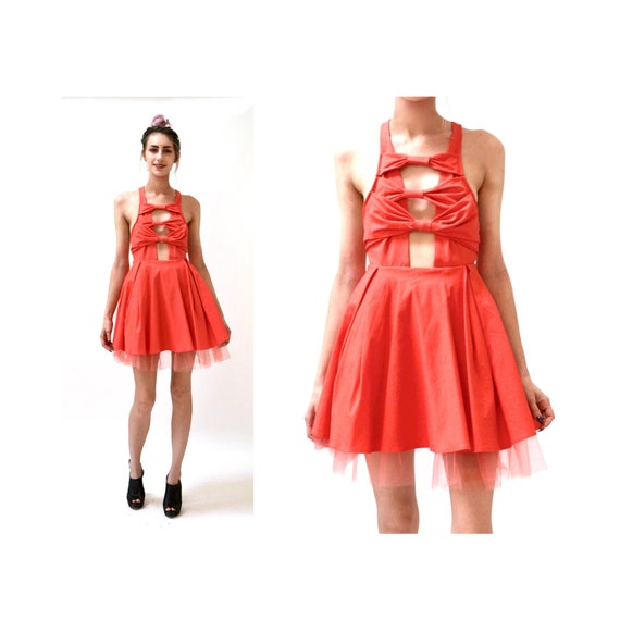 90s 2000s Vintage Pink Prom Club Dress Salmon Par… - image 2