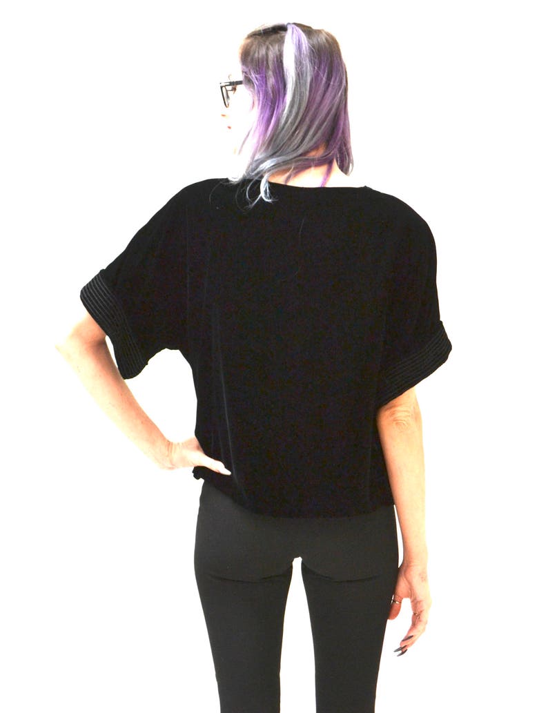 80s Black oversized Velvet Shirt Blouse Size Small by Bis 80s 90s Vintage Black Velvet Shirt Small Medium Rayon