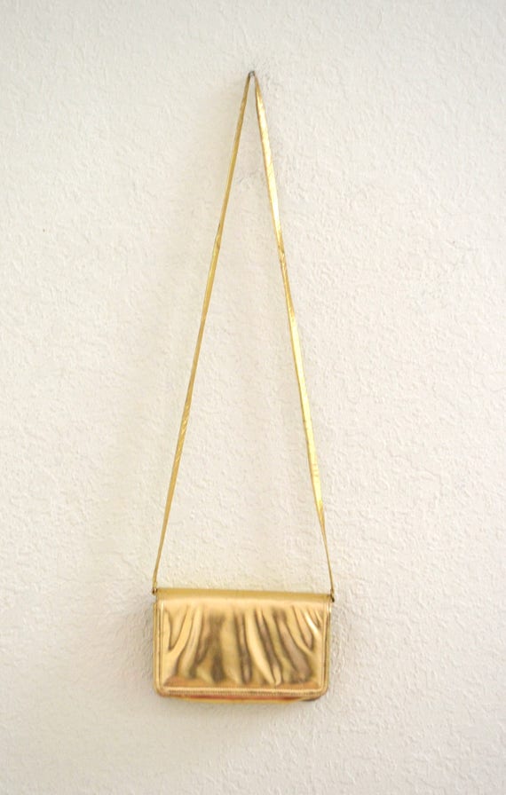 Vintage Gold Leather Clutch Purse Hand Bag// Vint… - image 5