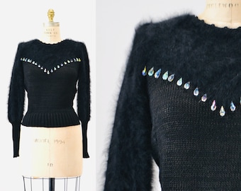 80s 90s Vintage Black Rhinestone Sweater Jumper Medium Pull over 80s Glam Rhinestone Diamond Sweater Dolman Sleeves Pull over Small Medium