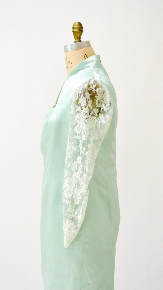 Vintage 80s Prom Dress Size Large XL Mint Green//… - image 4