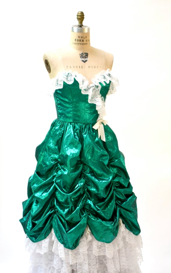 Vintage 80s Prom Dress Ball Gown XS Small Metalli… - image 4