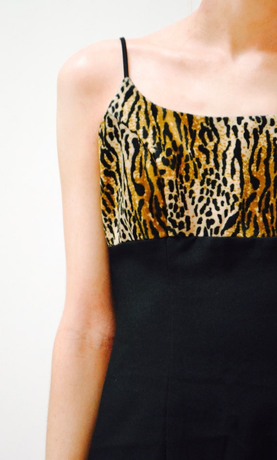 90s Vintage black Tank Dress Animal Print Dress M… - image 9