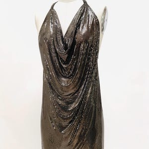 metal mesh dresses Iridescent Pink Metal Mesh Mini Cowl Neck Party Dress Atelier Rioux Fabric Store