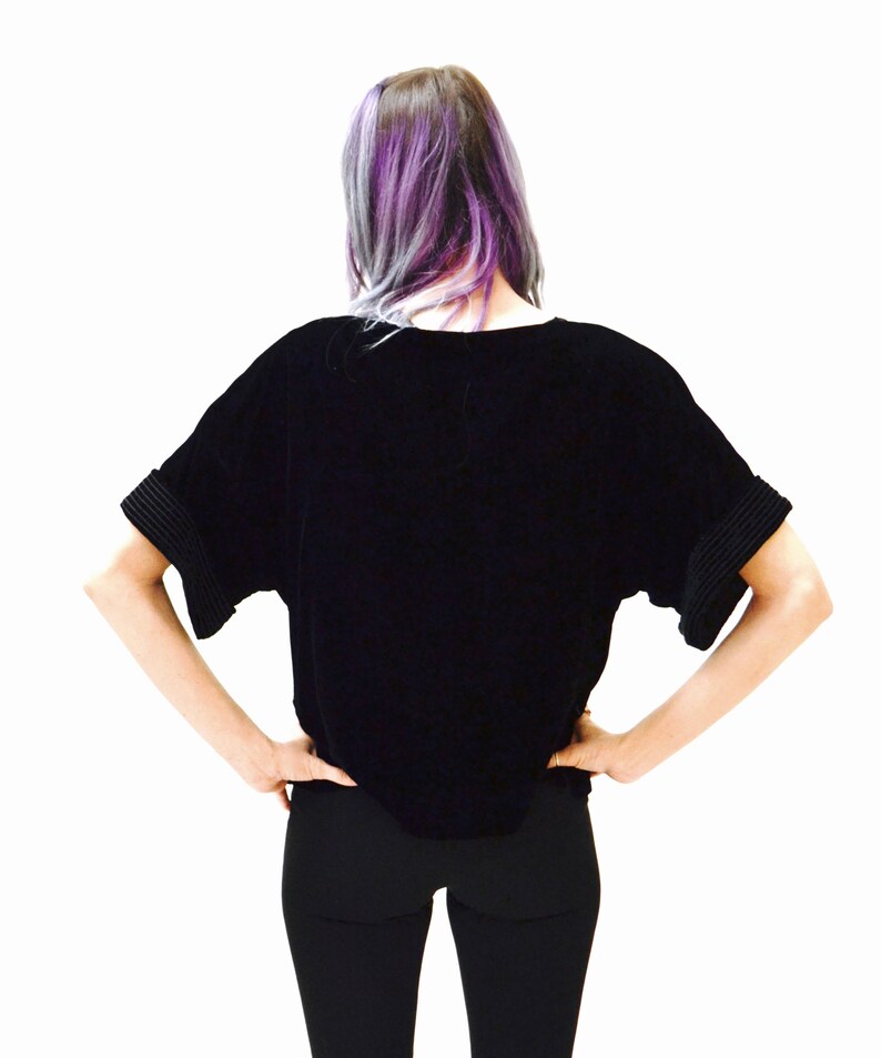 80s Black oversized Velvet Shirt Blouse Size Small by Bis 80s 90s Vintage Black Velvet Shirt Small Medium Rayon