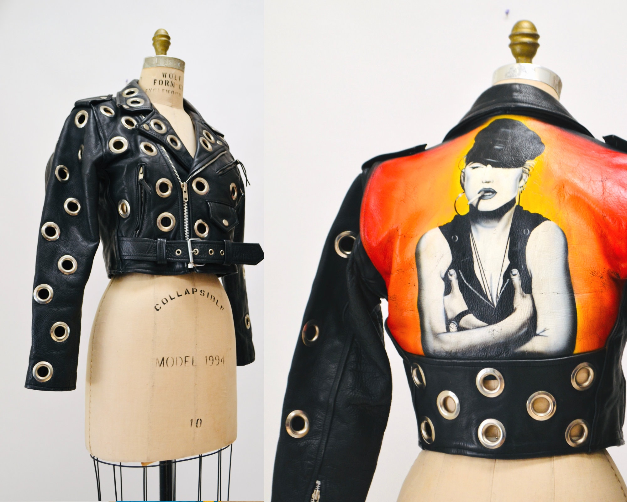 80s 90s Vintage Black Leather Motorcycle Jacket Madonna
