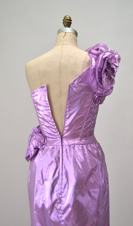 Vintage Metallic 80s Prom Dress Small Medium Purp… - image 7