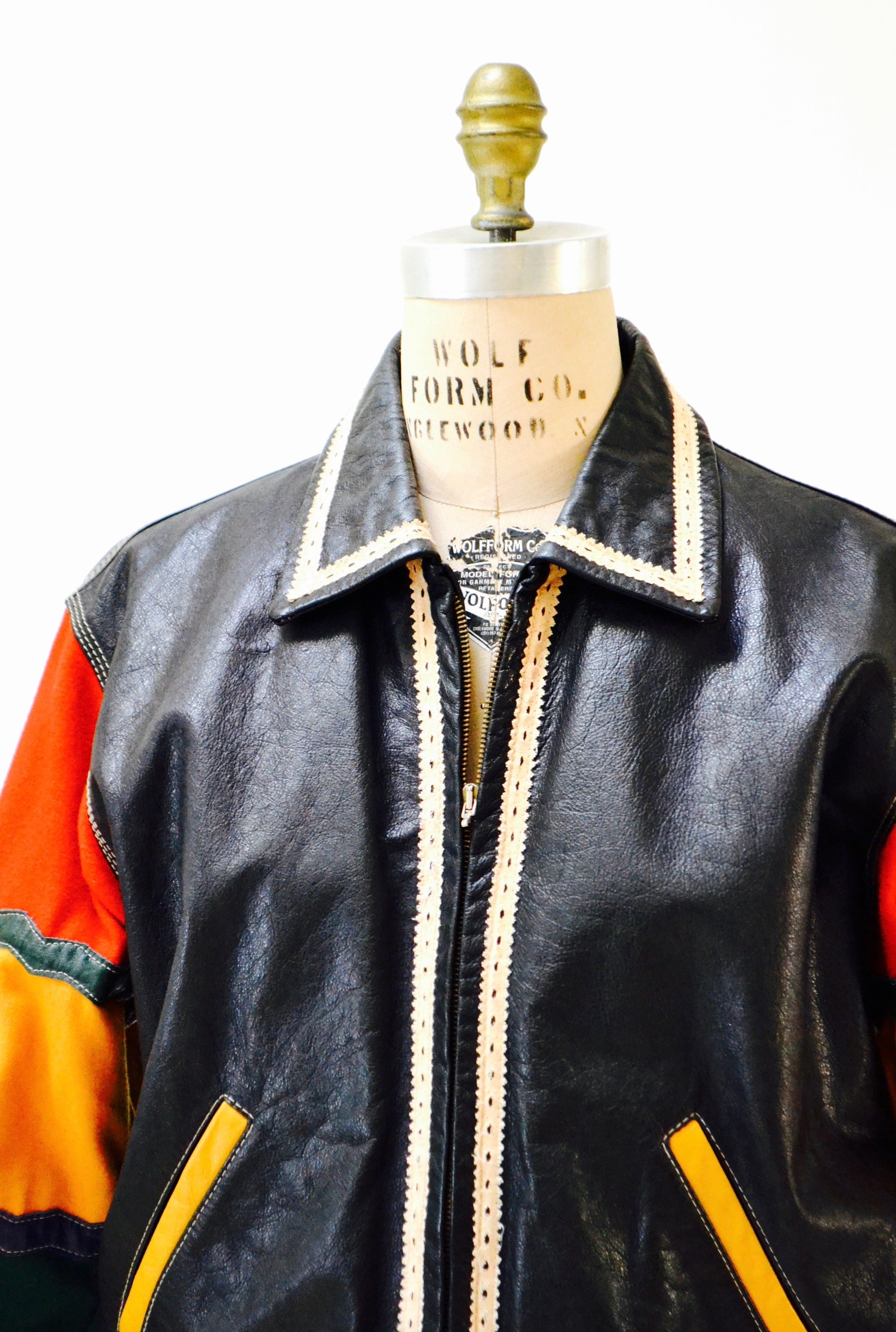 Vintage Moschino Leather Jacket Black Love Peace Heart Red