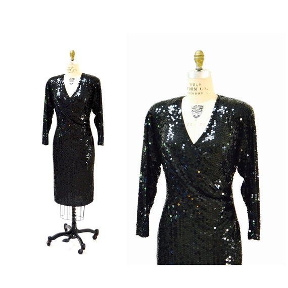 80s 90s Vintage Negro Lentejuelas Vestido Wrap Dress Medium - Etsy España 80s 90s Vintage Negro Lentejuelas Vestido Wrap Dress Medium - Etsy España