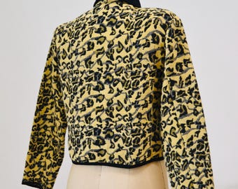 80s 90s Vintage Leopard Print Jacket Animal Print Blazer Tan Black