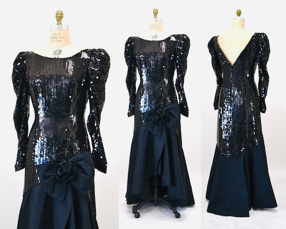 vintage sequin long dress 90s Beaded Nude Illusion Gown