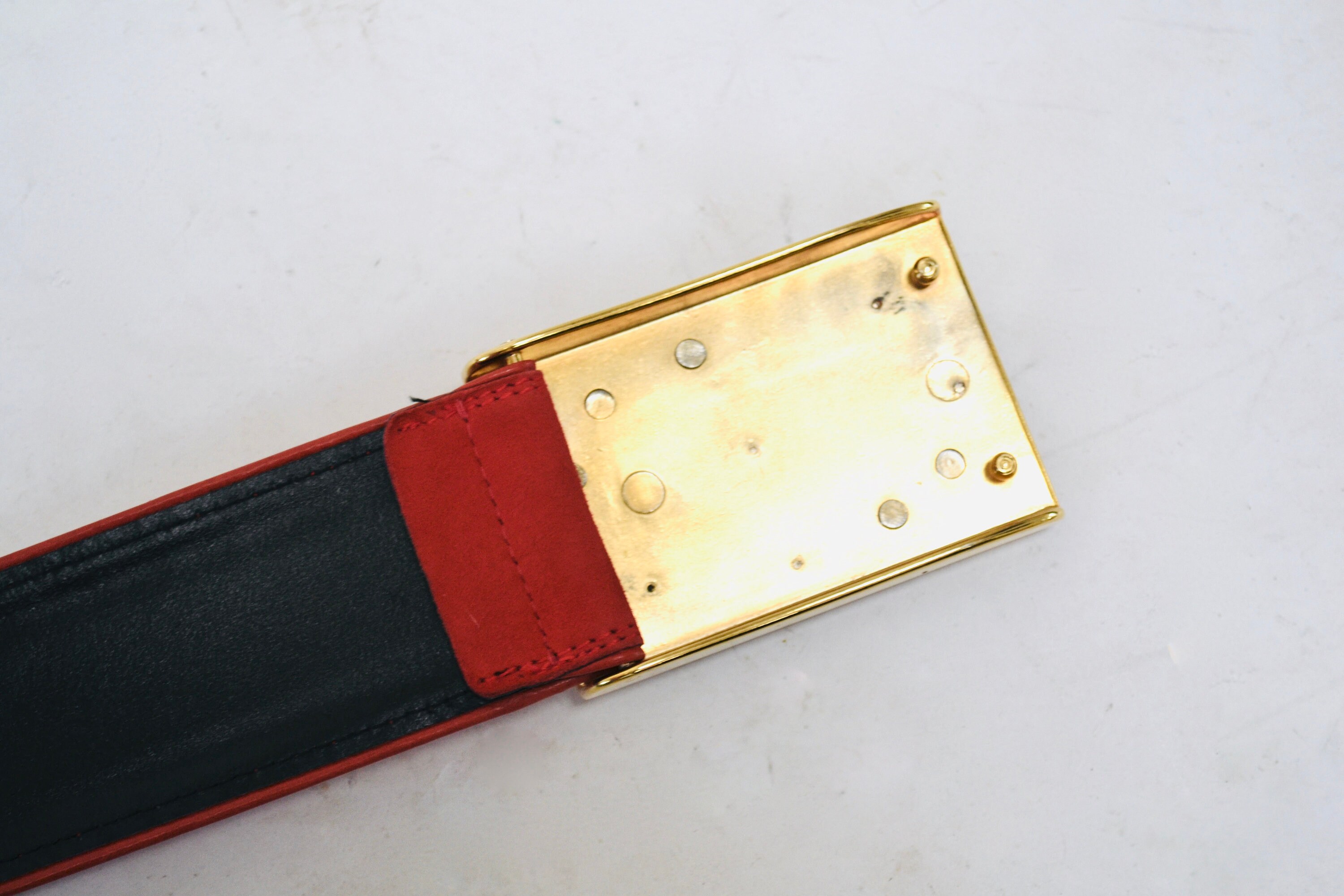80s Vintage Red Leather Escada Belt w Gold Hardware Vintage Escada red leather belt with gold-tone hardware 80 main image 3